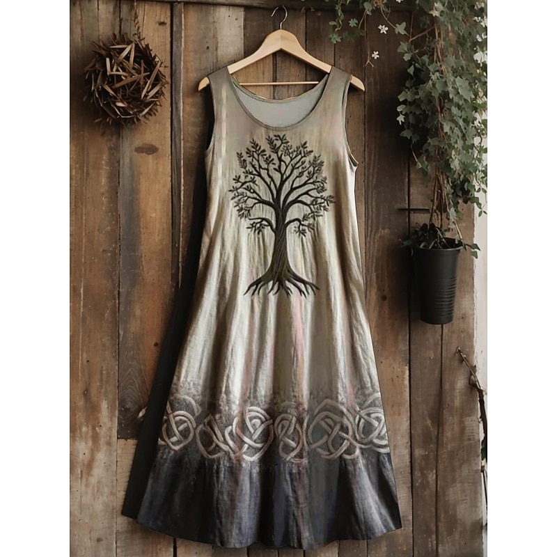 Women's Vintage Viking Celtic Knot  Gradient Art Midi Dress Sundress A Line Dress Vacation Casual Boho Wedding Party Going out Regular Fit Floral Graphic Leaf Sleeveless U Neck4