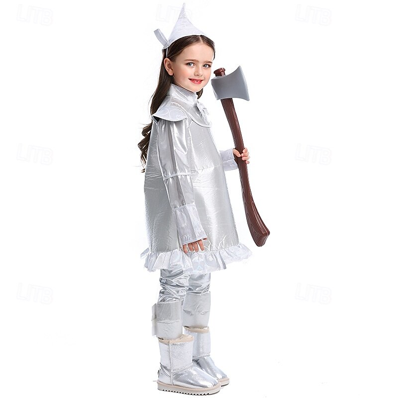 The Wizard of Oz Fairy Tale Tin Man Dress Costume Storybook Characters Movie Cosplay for Girls' Kid's Halloween Carnival World Book Day Performance Educational Dress Up School Event Dress Up4