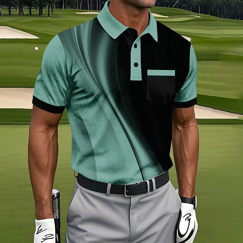 Men's Geometic Line Polo Short Sleeve Polo Shirts Collared Shirts Business Casual Athleisure Daily Wear Pocket 3D Print Buttons Summer White Blue Purple2