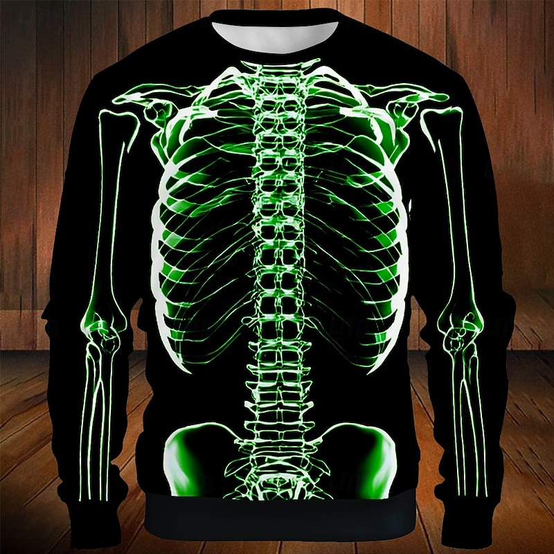 Halloween Day of the Dead Skull Men's 3D Skeleton Sweatshirt Punk Party Long Sleeve Crew Neck Vacation Halloween Holiday Crewneck 3D Graphic Fall All Seasons Designer4