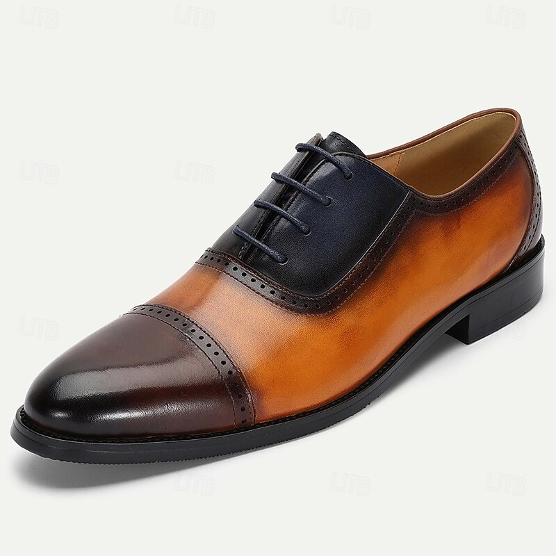 Men’s Two-Tone Genuine Leather Oxford Shoes – Classic Cap Toe Lace-up Style for Professionals, Office Wear and Formal Events2
