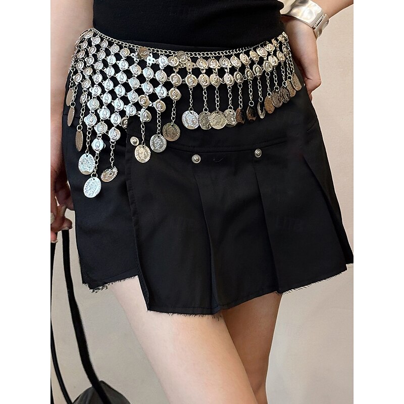 Women's Belt Metal Alloy Silver Waist Belt Masquerade Holiday Pure Color3