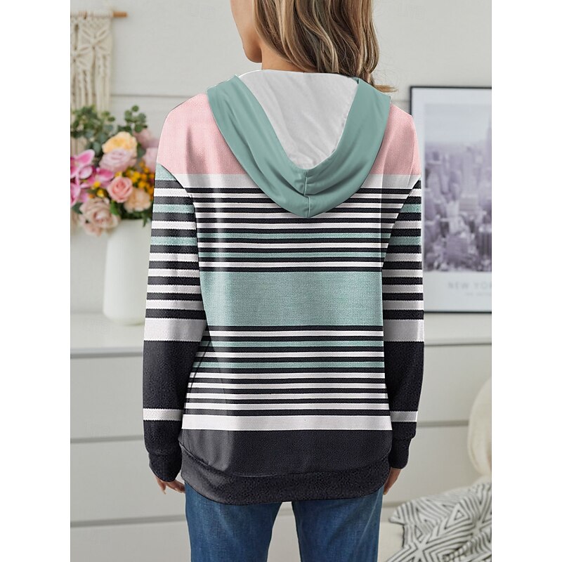 Women's Hooded Sweatshirt Jacket Long Sleeve Zip Up Hoodie With Pocket Lightweight Casual Graphic Striped Street Dailywear Pocket Print White Yellow Pink Blue Purple Spring Fall2