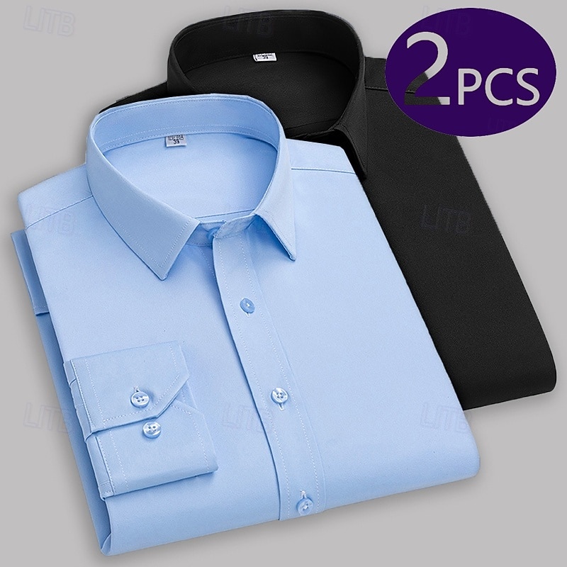 Men's Shirt Dress Shirt Button Up Shirt Tuxedo Shirts Solid / Plain Color Office & Career Daily Wear Blue White+Blue Black+Blue Long Sleeve Shirt Collar All Seasons Clothing Apparel Basic - Main Image