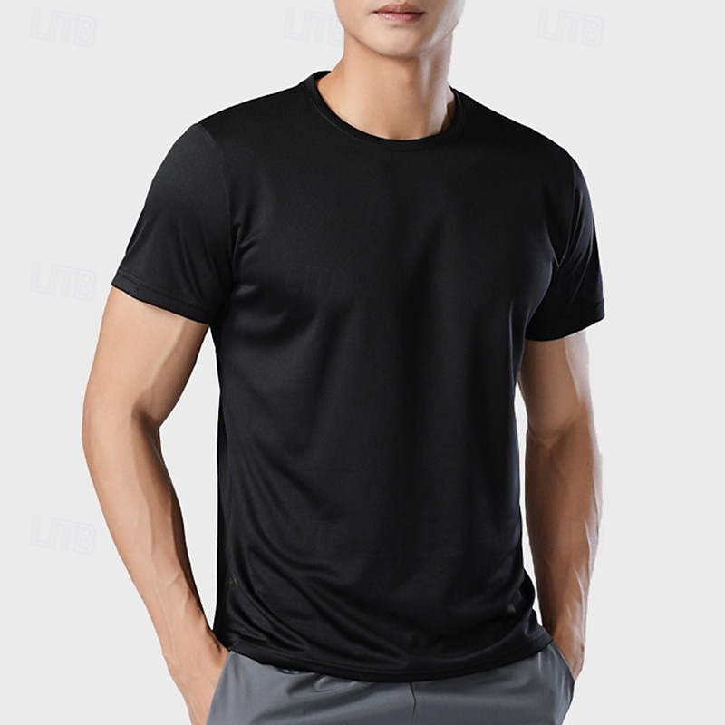 Men's Performance Shirt Sport Tee Shirt Short Sleeve Crew Neck Top Outdoor Quick Dry Sweat wicking anti-odor Breathable Polyester Black White Yellow Fishing Tennis Running2
