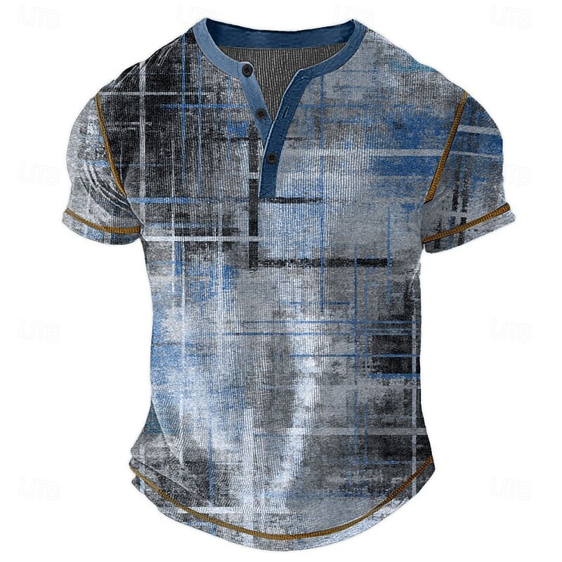 Men's Graphic Abstract Henley Shirt Waffle T Shirt Short Sleeve Daily Retro Vintage Classic Sports Outdoor Casual Holiday Spring & Summer All Seasons Green Blue khaki Dark Grey Henley Henley T-Shirt4