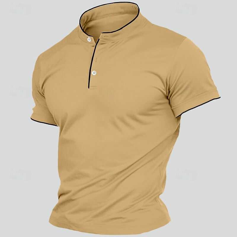 Men's Henley Shirt Tee Top Short Sleeve Solid Color Plain Fashion Designer Basic Contrast Stitching V Neck Henley Vacation Street Casual Summer Black White Navy Blue Henley T-Shirt2