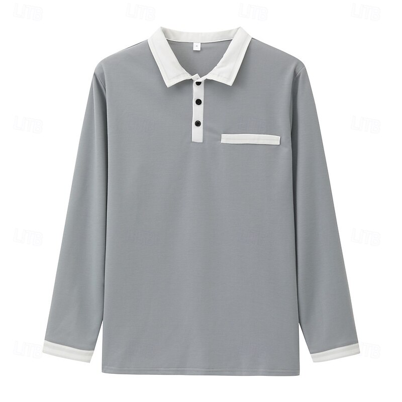 Men's Golf Shirt Street Casual Lapel Long Sleeve Basic Modern Plain Buttons Spring Fall All Seasons Regular Fit Dark Grey Burgundy Navy Blue Grey Golf Shirt3