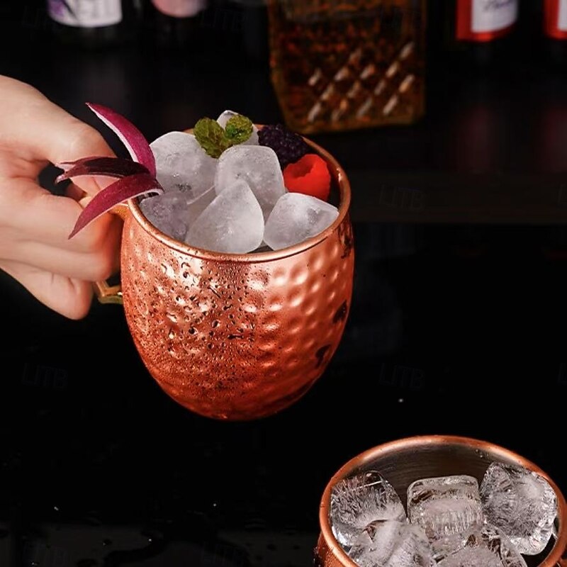 16oz Hammered Copper Moscow Mule Mug, Single Cup with 304 Stainless Steel Lining and Brass Handle, for Cold Drinks, Beer, Wine, Bar, Party, Gift3