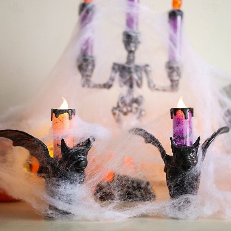 1 Pc Halloween bat glowing LED electronic candle light simulation candle holder decoration light indoor and outdoor party atmosphere decoration light purple orange4