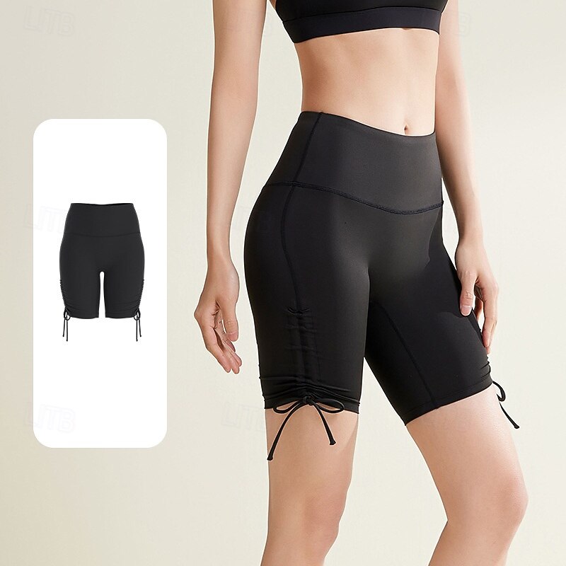 Women's Workout Shorts Drawstring Tummy Control High Waist Gym Pilates Zumba Bottoms Solid Color Black Blue Green Sports Activewear Tight Fit4