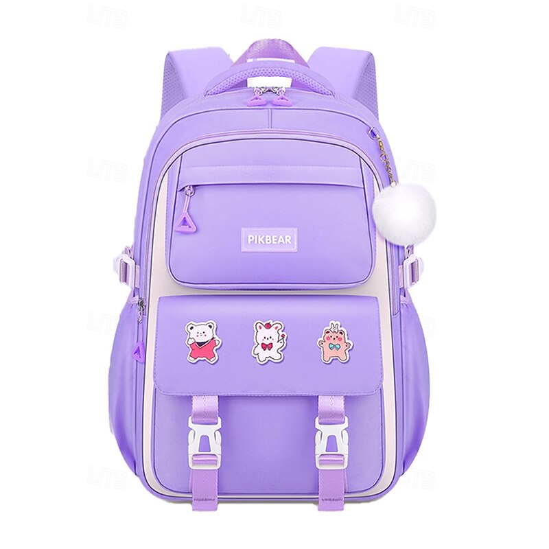 Girl's Waterproof Backpack with Cute Bear Badge - Lightweight Large Capacity Backpack for Elementary School Students, Suitable for School and Outdoor Use