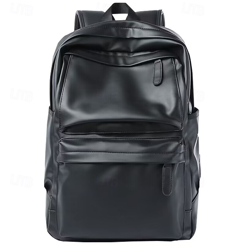 Men's Black Faux Leather Laptop Backpack with Large Capacity, Multi-Compartment Travel and Work Bag for Business, School, and Daily Use2