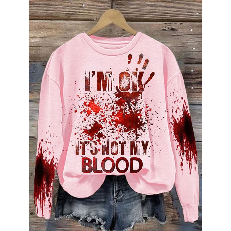 Halloween Women's Sweatshirts Bloodstain Graphic Letter Casual Long Sleeve Crew Neck Regular Tops Street Dailywear Casual Print White Pink Orange Gray Spring Fall Winter2