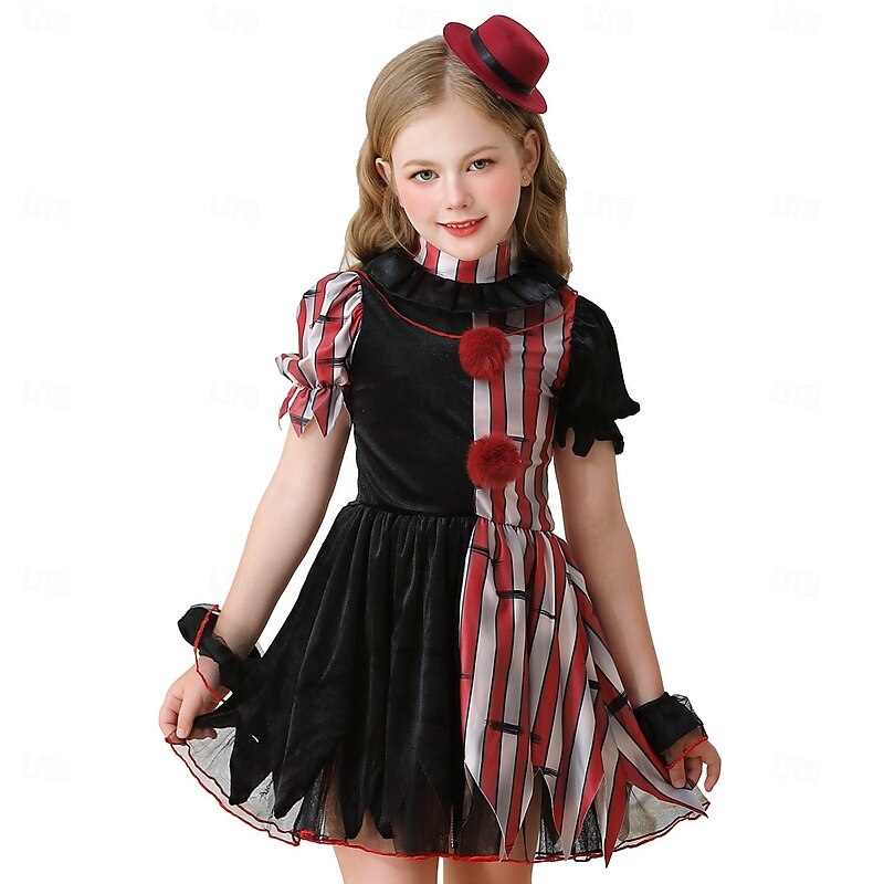 Circus Clown Halloween Dress Cute Punk & Gothic Horror Kid's Girls' Halloween Carnival Performance Party Easy Halloween Costumes Dress Up