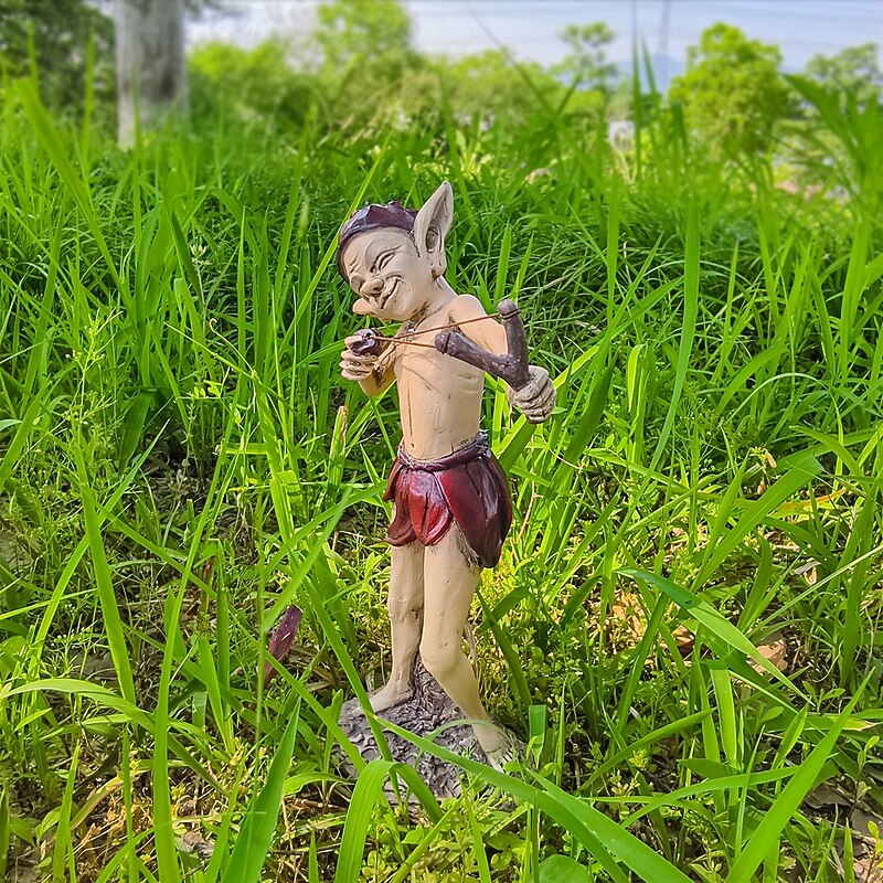 Slingshot Elf Resin Statue for Garden, Outdoor Yard Gnome Figurine, Funny Miniature Fairy Decor, Micro Landscape Ornament, Home Decoration Gift2
