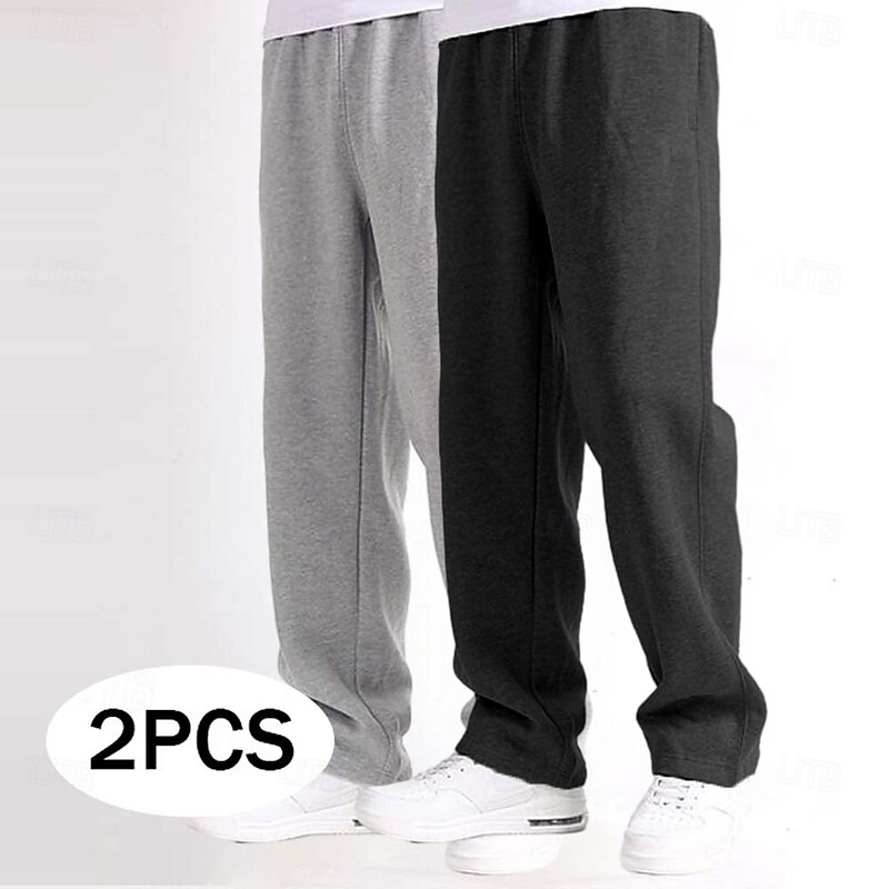Men's Fleece Pants Sweatpants Joggers Trousers Straight Leg Sweatpants Elastic Waist Straight Leg Plain Warm Full Length Sports Outdoor Daily Vacation Classic Style Dark Gray+Red Black+Light Grey