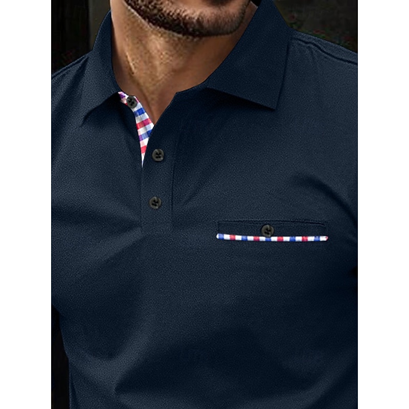 Men's Business Polo Golf Shirt Street Casual Lapel Long Sleeve Basic Modern Plain Buttons Spring Fall All Seasons Regular Fit Black White Blue Navy Blue Business Polo2