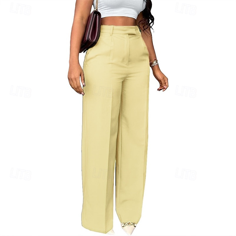 Women's Dress Pants Wide Leg Pants Trousers Fashion Streetwear Full Length High Waist Plain Breathability Comfortable Street Daily Wear Going out Black White Yellow Pink Spring Fall Regular Fit3