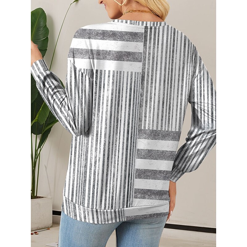 Women's Quarter Zipper Sweater Graphic Striped Casual Long Sleeve Crew Neck Regular Tops Street Dailywear Half Print Blue Purple Green Gray Spring Fall Winter2