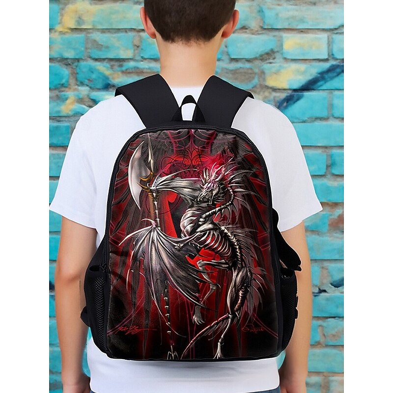 Kids' Gothic Dragon Print Backpack with Double Layer Design by Ruth Thompson– Large Capacity School Bag for Boys, Ideal for Elementary Students, Daily Use and Fantasy-Themed Events2