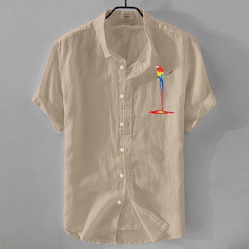 Men's Shirt Linen Shirt Summer Shirt Beach Shirt Button Up Shirt Bird Vacation Casual Black White Pink Blue Short Sleeve Turndown Summer Clothing Apparel3