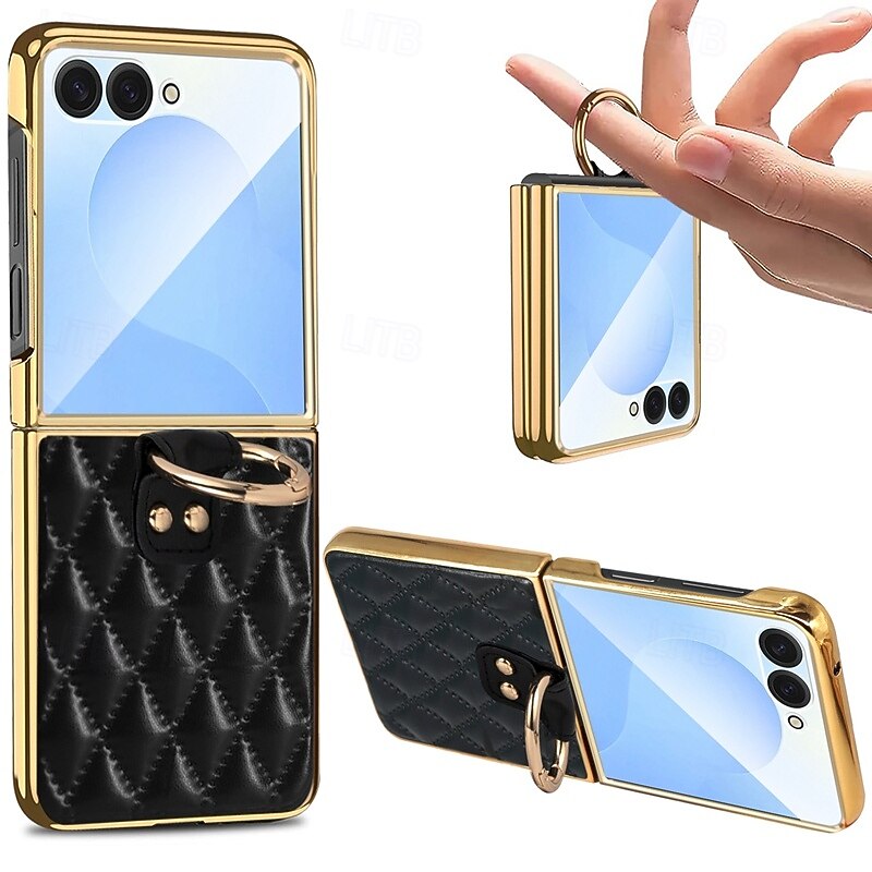 Phone Case For Samsung Galaxy Z Flip 7 Z Flip 6 Z Flip 5 Z Flip 4 Z Flip 3 Back Cover Ring Buckle Shockproof Retro TPU PU Leather3