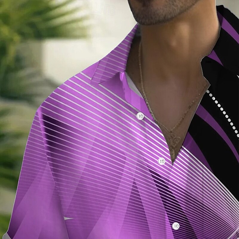 Men's Geometric Gradient Waves Shirt Summer Shirt Button Up Shirt Short Sleeve Fashion Casual Outdoor Vacation Dailywear Summer Spring Turndown 3D Print Collared Shirts Front One Pocket Purple2