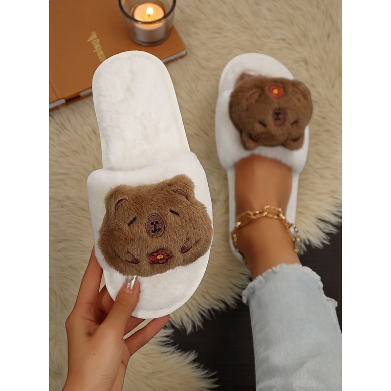 Women's Plush Cute Capybara Slippers – Warm Indoor House Shoes for Relaxing, Lounging and Cozy Nights at Home