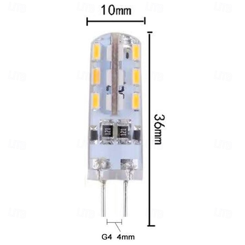 G4 Bi-Pin Base LED Light Bulbs DC 12V 2W 24 SMD 3014 LED 10W Halogen Bulb Equivalent Silicone Light White/Warm White/Red/Green/Blue 10pcs2