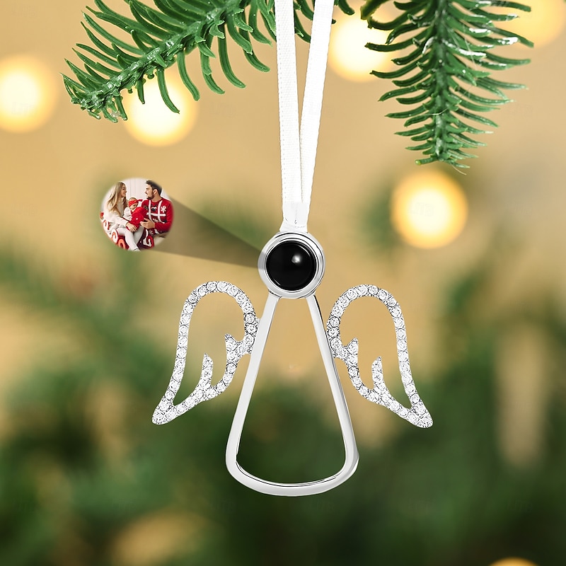 Personalized Christmas Photo Angel Projection Ornament Custom Picture Memorial Gift Charm Xmas Tree Hanging Decor, Christmas Gift for Her/Him/Family