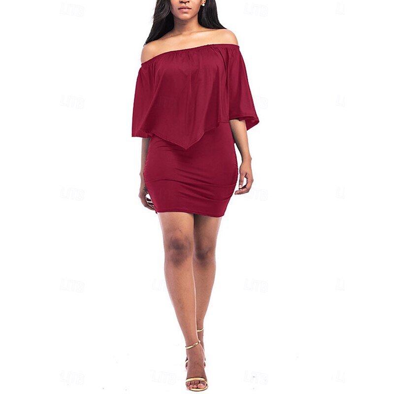 Women's Mini Dress Casual Dress Sheath Dress Fashion Modern Daily Beach Weekend Regular Fit Plain Long Sleeve Off Shoulder White Wine Red Purple Summer Spring Fall3