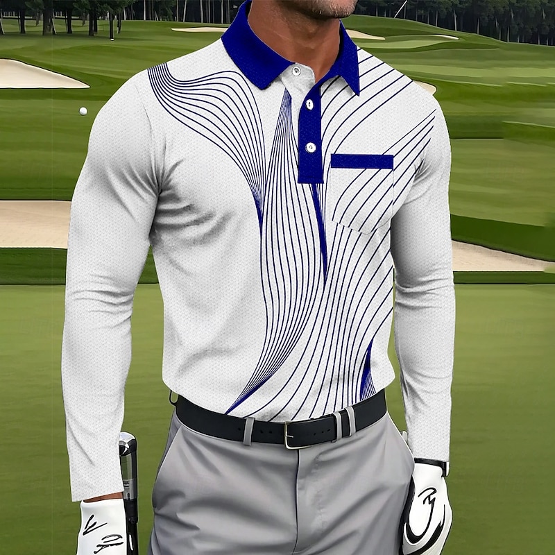 Men's Geometric Golf Polo Sports Polo Shirts Long Sleeve Polo Shirts Collared Shirts Sportswear Business Casual Athleisure Daily Wear Pocket 3D Print Buttons Spring Fall Black Red Blue4