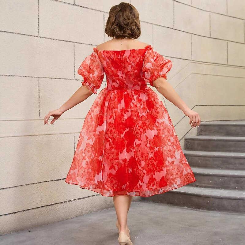 Retro Vintage 1950s Rockabilly Midi A Line Dress Flare Dress Plus Size Off Shoulder Floral A-Line Fancy Dress Women's Vacation Homecoming Party & Evening Adults Dress Spring & Summer3