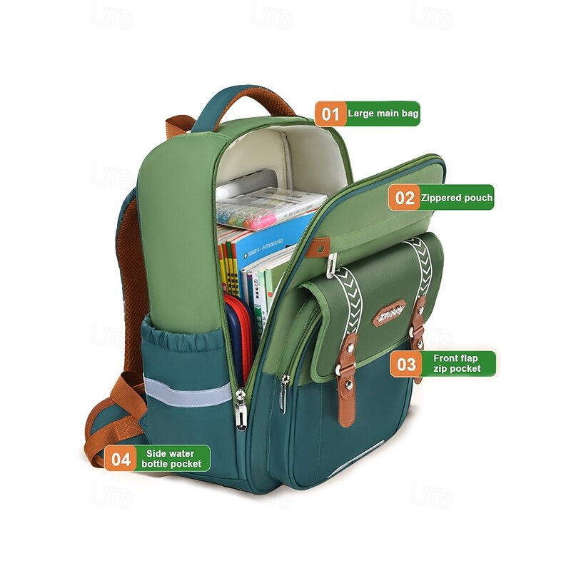 Children's ergonomic waterproof backpack with chest strap, Breathable and pressure-resistant, Multi-compartment large capacity, Stylish contrast color design, Suitable for go to school3