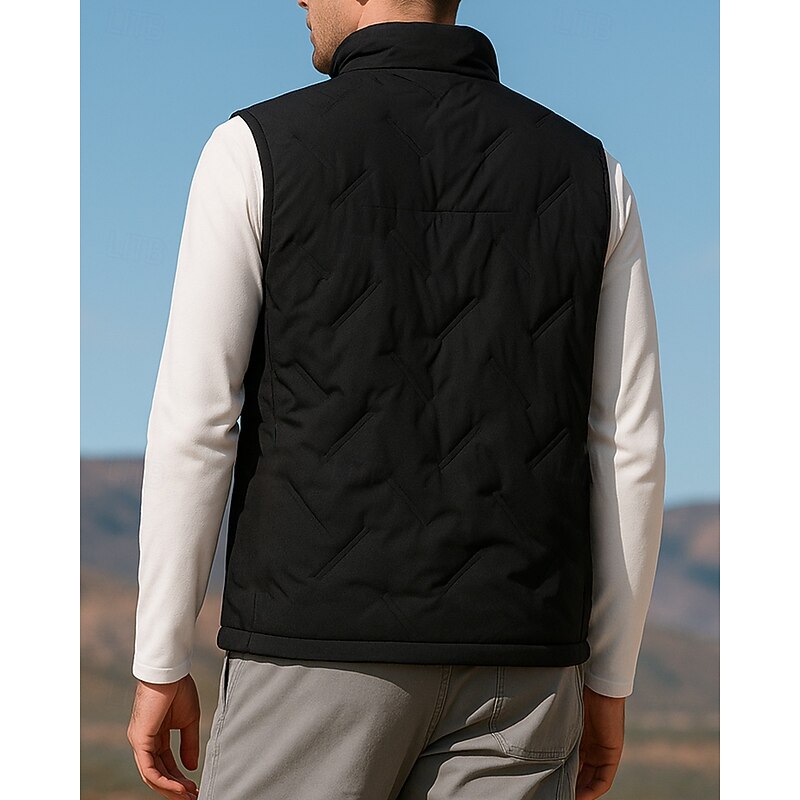 Men's Puffer Vest Thermal Vest Sleeveless Vest Outdoor Thermal Warm Winter Zipper Pocket Polyester Black White Hunting Fishing Climbing2