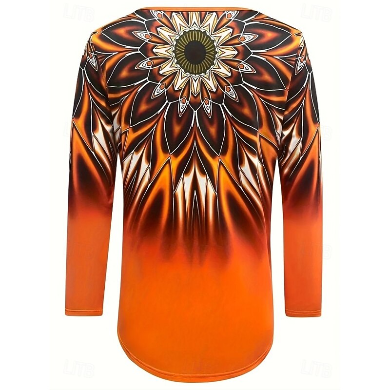 Women's T Shirt V Neck Long Sleeve Tunic Ombre Floral Graphic Elegant Vintage Regular Tops Daily Print Black Pink Orange Summer Spring3