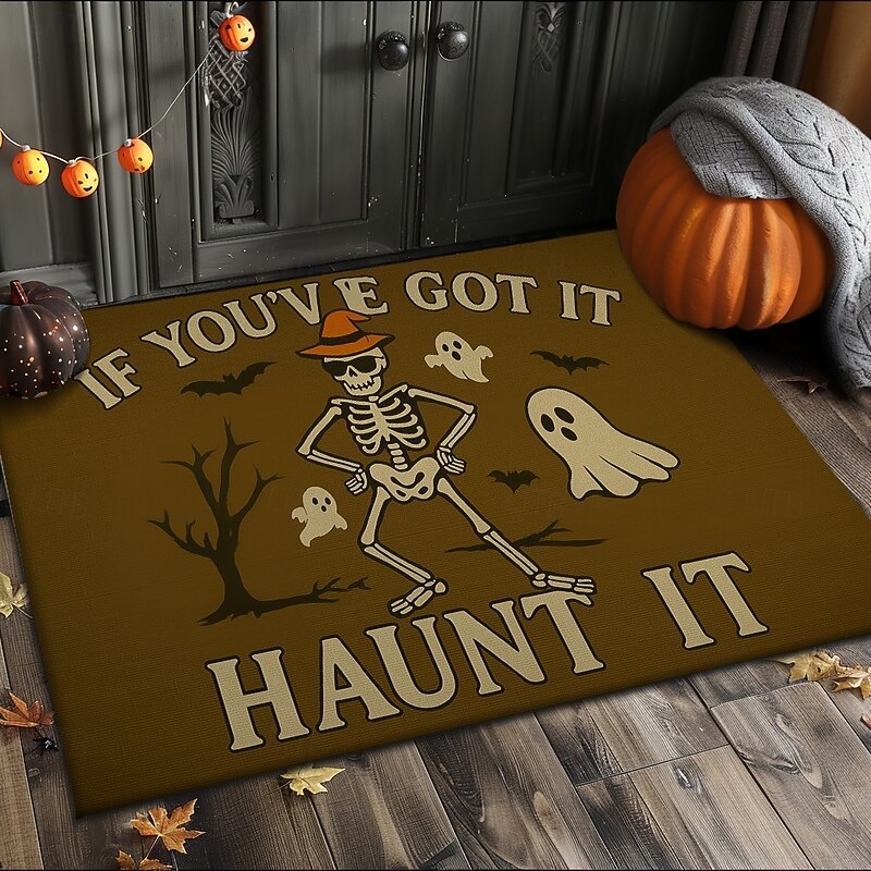 Halloween Indoor Outdoor Doormat Kitchen Mat "There's Some Horrors in This House" Funny Quote, Non-Slip Front Door Mat for Porch, Entryway, Patio, Bedroom, Bathroom and 2025 Halloween Home Decoration4