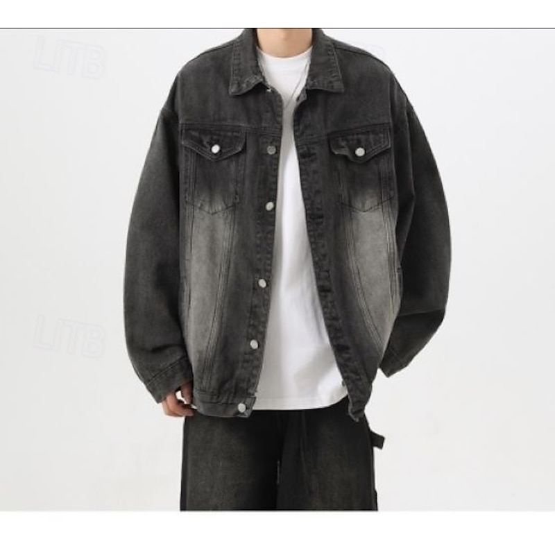 Men's Animal Tiger Coat Jean Jacket Denim Jacket Comfortable Breathable Casual Sports & Outdoor Going out Weekend Buttons Print Fall & Winter Turndown Long Sleeve Black Blue3