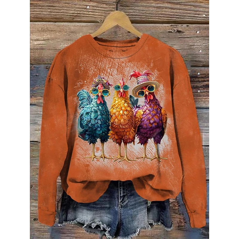 Halloween Women's Pullover Sweatshirt Graphic Animal Fashion Casual Long Sleeve Crew Neck Regular Tops Street Dailywear Casual Print White Orange Fall Winter