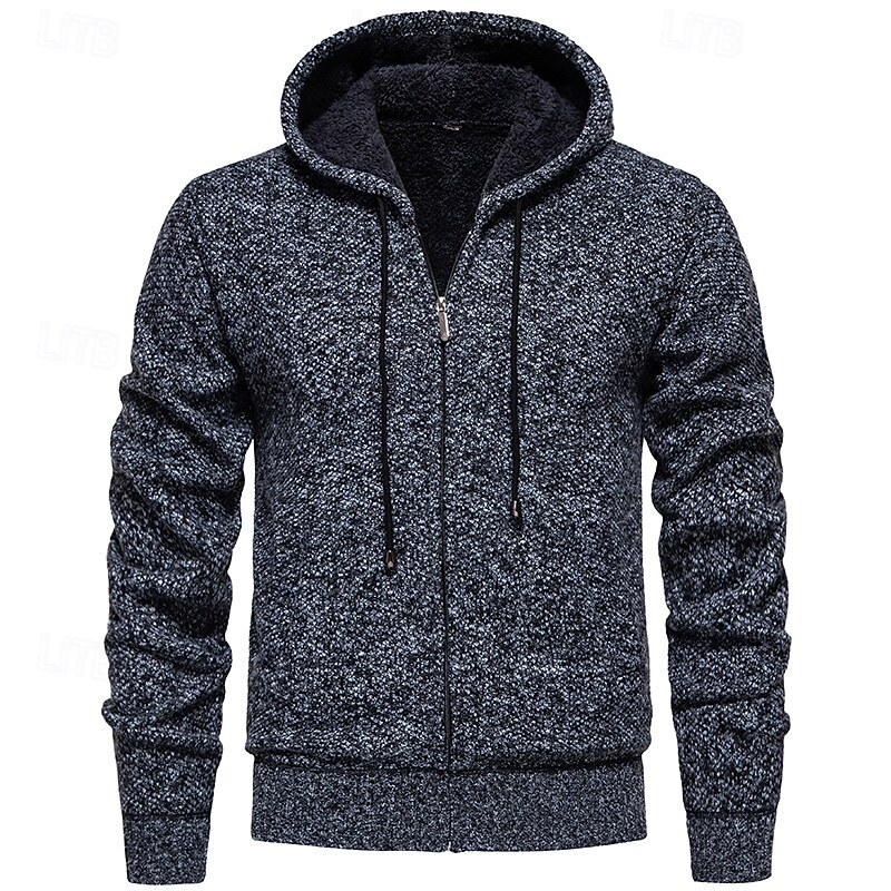 Men's Cardigan Sweater Cropped  Sweater Zip Sweater Knit Sweater Ribbed Knit Regular Tops Pocket Fleece Plain Hooded Fashion Classic Vacation Daily Wear Clothing Apparel Fall Winter Wine Red Blue S M4