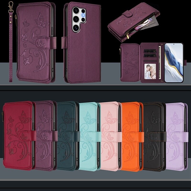 Phone Case For Samsung Galaxy S25 S25 Edge S24 S24 FE S23 Ultra Plus S22 Plus  Ultra Wallet Case with Stand Holder with Wrist Strap Card Slot Retro TPU PU Leather