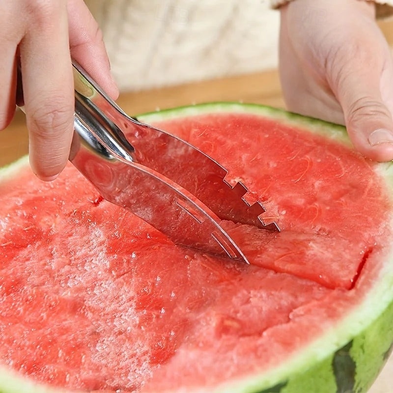Stainless Watermelon Slicer Quick Fruit Cutter Tool Multifunctional Stainless Steel Watermelon Knife Melon Slicer Fruit Divider Kitchen Gadget for Cantaloupe Honeydew Pineapple4