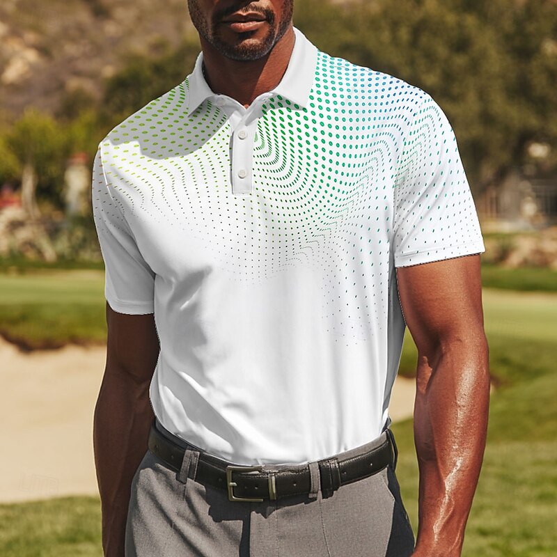 Men's Geometic Golf Polo Sports Polo Shirts Short Sleeve Polo Shirts Collared Shirts Sportswear Casual Athleisure Daily Wear Buttons Summer Light Green Red Blue3