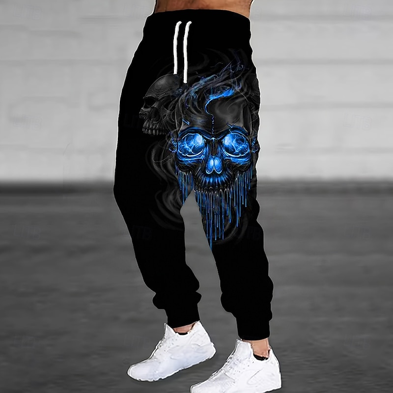 Men's Smoke Halloween Costumes Skulls Sweatpants Joggers Trousers Mid Waist Drawstring Elastic Waist Dark Gothic Style Jogging Streetwear Workout Athletic Sweatpants with Pockets Spring Fall 3D Print4