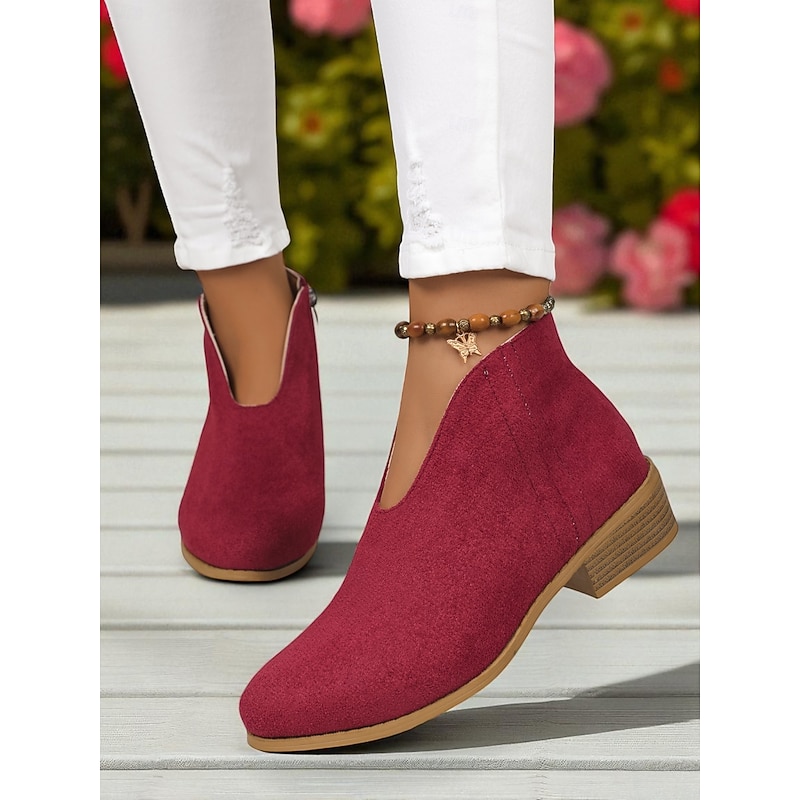 Women's Red Faux Suede Ankle Boots with Side Zipper – Casual & Elegant Style for Garden Parties, Park Walks and Daily Wear3