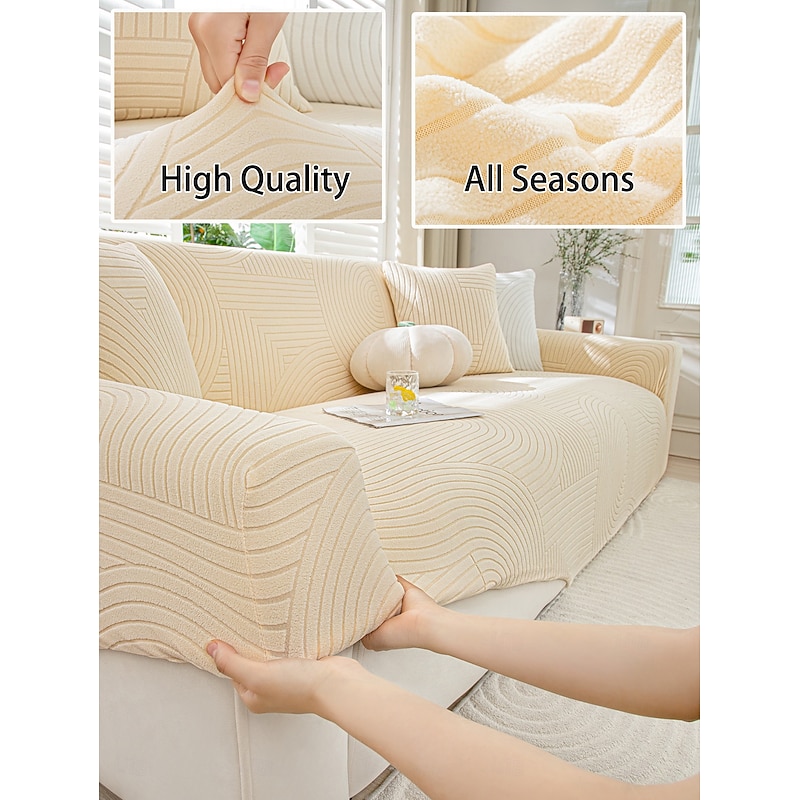 Anti-Slip Fleece Sofa Cover – Modern Minimalist Pet-Proof Sofa Protector, Scratch Resistant and Dustproof, Fits L-Shaped Sofas and 1/2/3/4 Seat Couches, Ideal for Home Living Room Use2