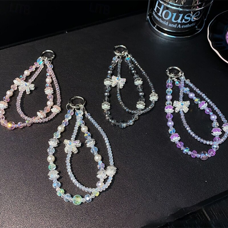 New Fashion Crystal Love Bow Phone Chain Double Chain Beaded Phone Case Hanging Chain for Women3