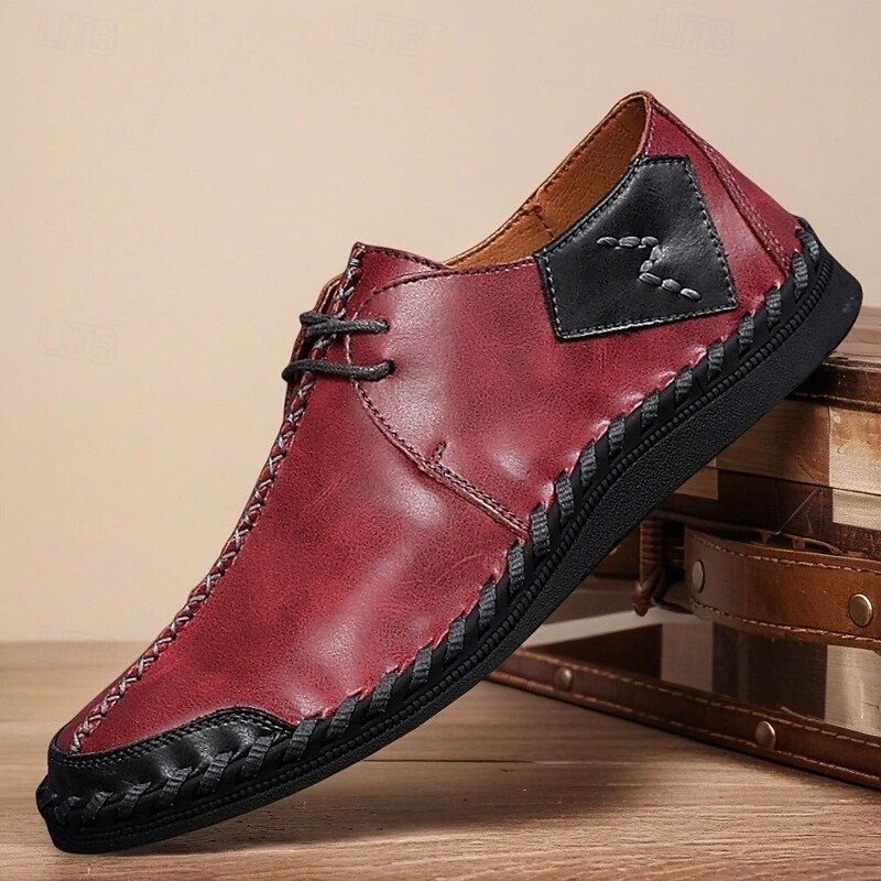 Men's Casual Moc Toe Slip-On Shoes – Soft Sole Hand-Stitched Sneakers with Contrast Patch Design for Driving, Office & Daily Wear