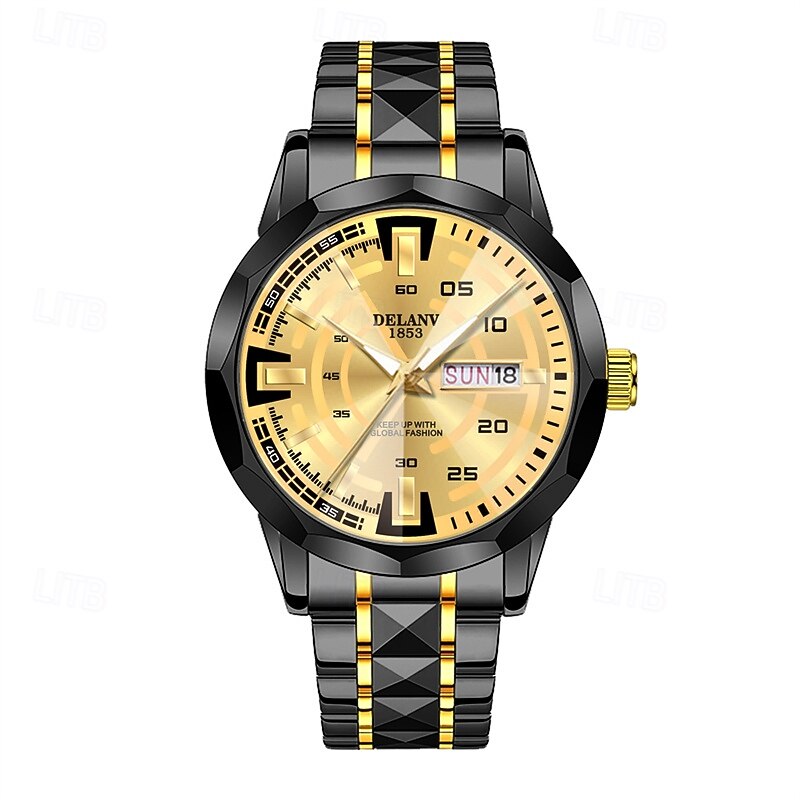 Men Quartz Watch Large Dial Sports Casual Business Luminous Calendar Date Week Waterproof Stainless Steel Watch3